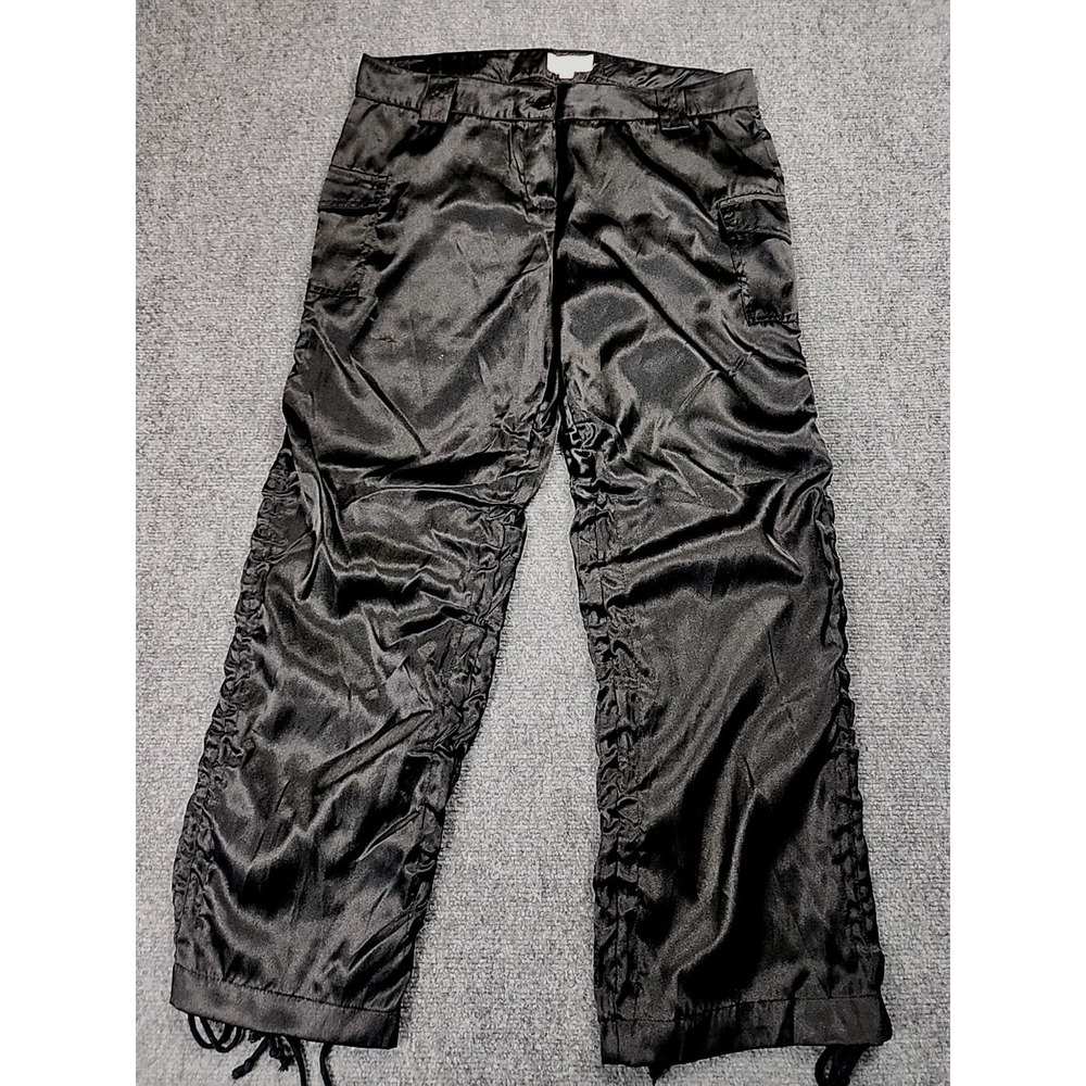 Vintage Blowfish Satin Cargo Pants Womens 10 Black Ruched Y2K Futuristic‎ Rave